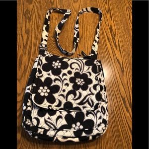 Vera Bradley Crossbody messenger bag purse . black and white floral.